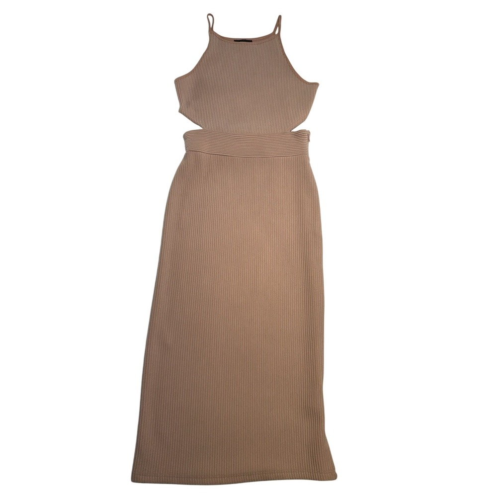 Topshop Cut Out Midi Dress Womens 2‎ Tan Excellent Ribbed Knit Halter 35B39INUD